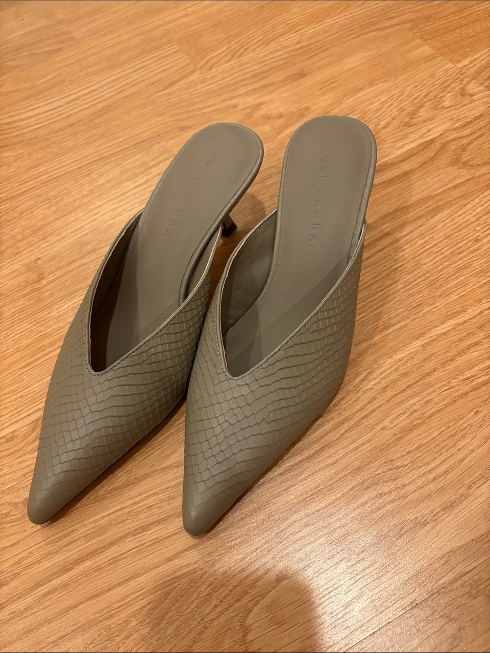 Yosi Samra Pointed Mule Heels in Olive